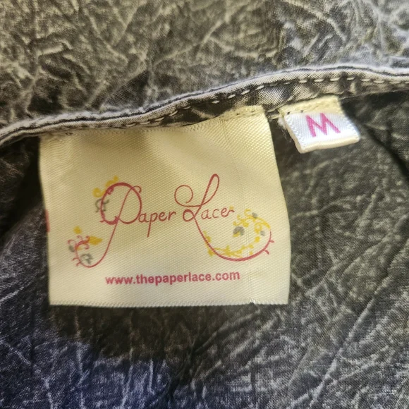 💐Paper Lace Ruffle Front Dress M Layered Crinkle Pockets Lagenlook Boho Hippie - Picture 9 of 16